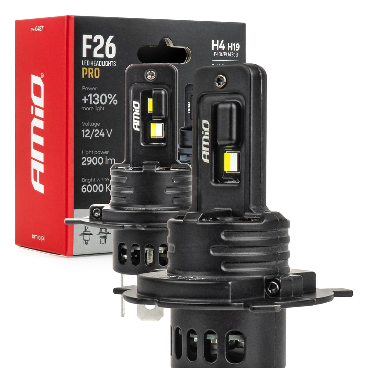 LED avtomobilske žarnice AMiO F26 Pro LumiTec +130% H4/H19 Canbus