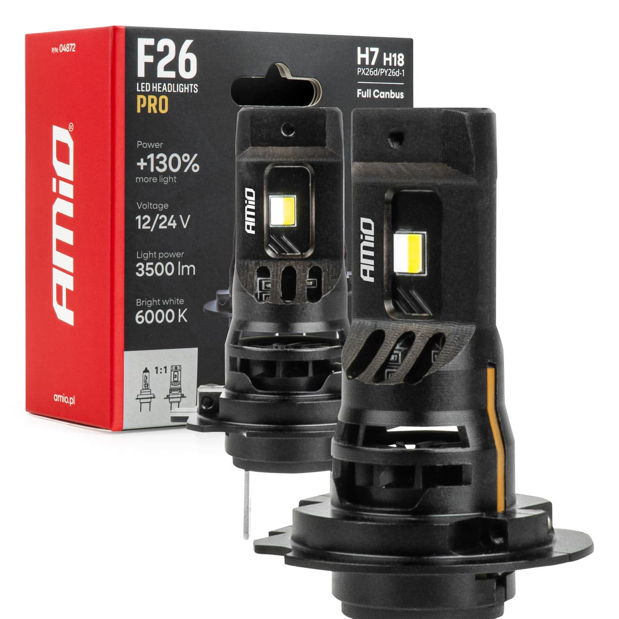 LED avtomobilske žarnice AMiO F26 Pro LumiTec +130% H7/H18 Canbus
