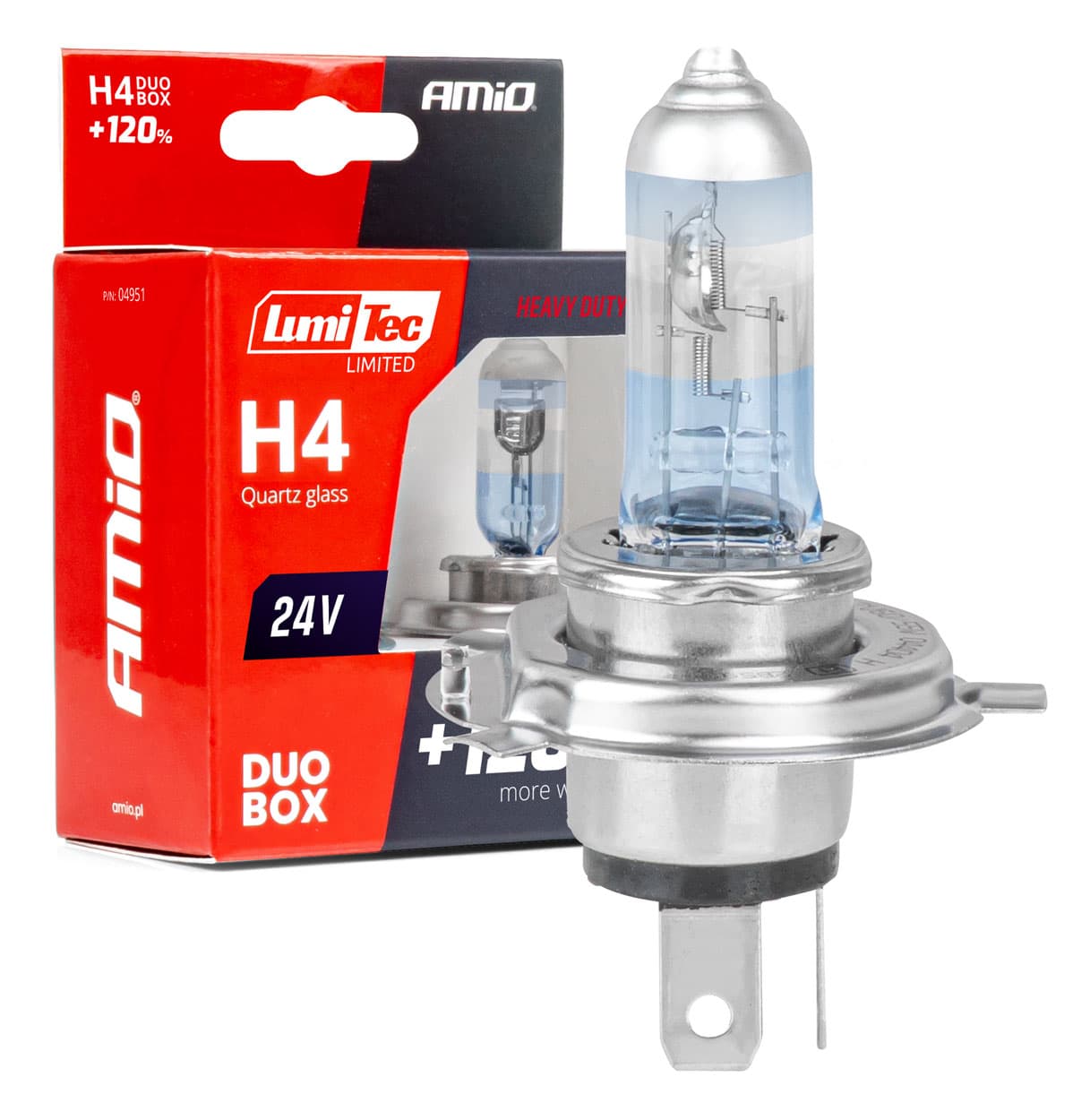 Avtomobilske H4 žarnice AMiO LumiTec, 24V, 75/70W, +120% svetlobe, 2 kosa