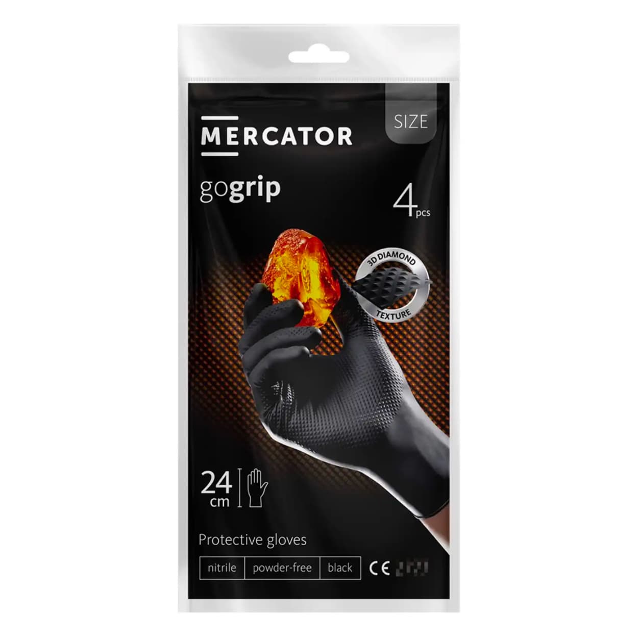 NITRILNE rokavice MERCATOR Go Grip črne, 4 kos, vel. XL