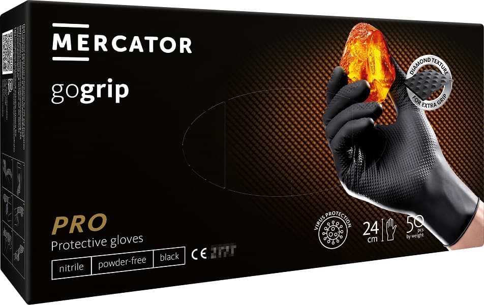 Nitrilne rokavice Mercator GoGrip Black, črne, L, 50 kosov