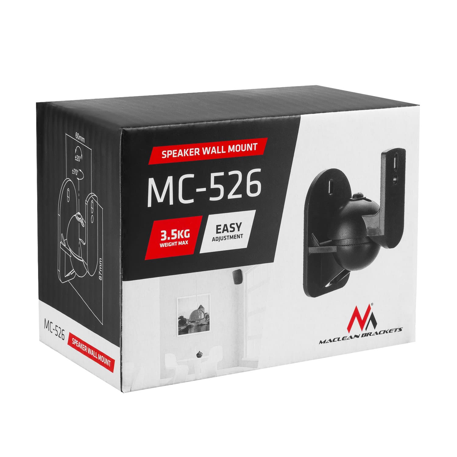 Stenski nosilec za zvočnike Maclean, komplet 2 kos, nosilnost 3,5kg/kos, MC-526 7