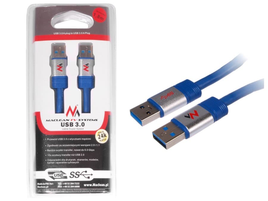 Maclean MCTV-606: USB 3.0 A-A kabel, 1.8m