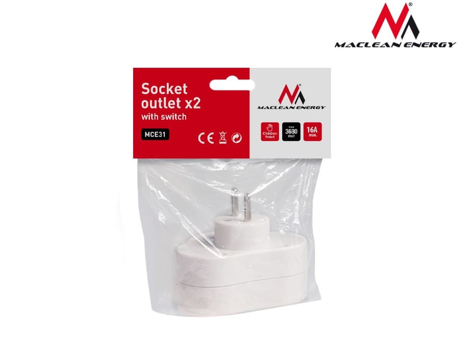 Maclean MCE31 Dvojna vtičnica s stikalom, 3680W 7