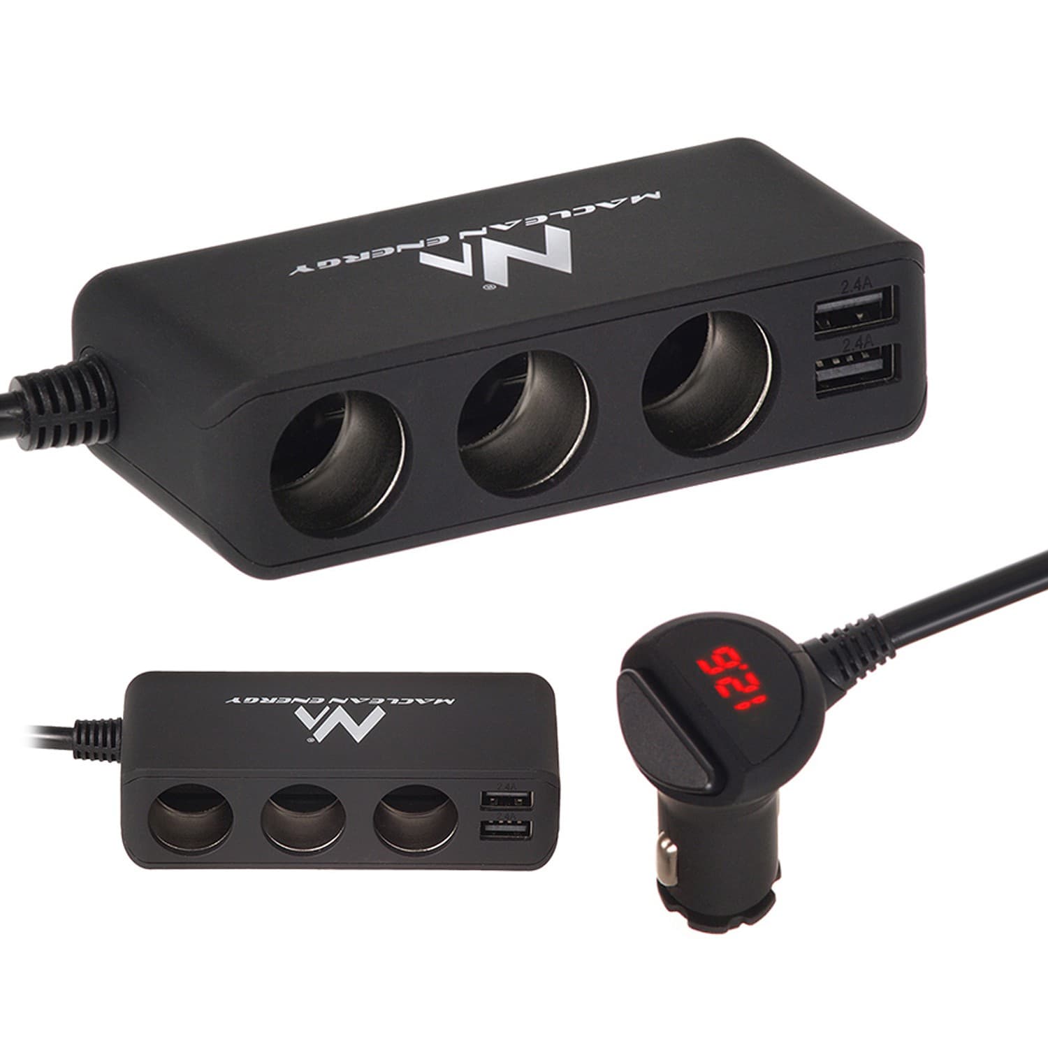 Razdelilnik vtičnice avtomobilskega vžigalnika Maclean, 3 vtičnice, 4x USB, z volmetrom