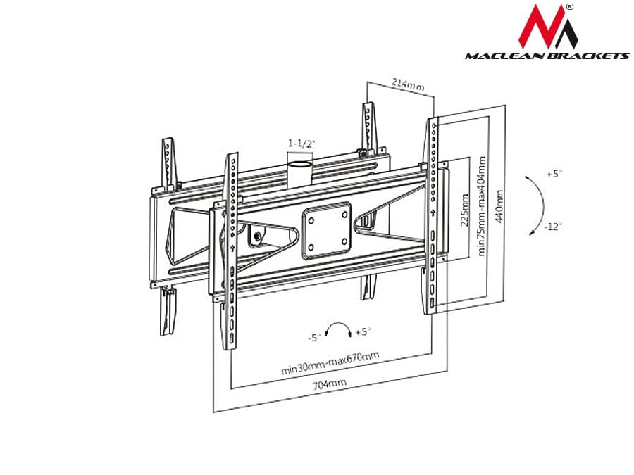 Dvostranski stropni nosilec za TV Maclean, PROFI MARKET SYSTEM, 23"-75" 4