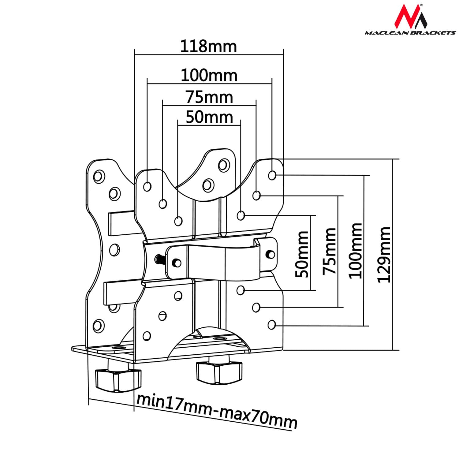 Maclean MC-720 adapter za mini računalnik (NUC/Mac mini), pod mizni ali VESA nosilec, do 5kg, črn 3
