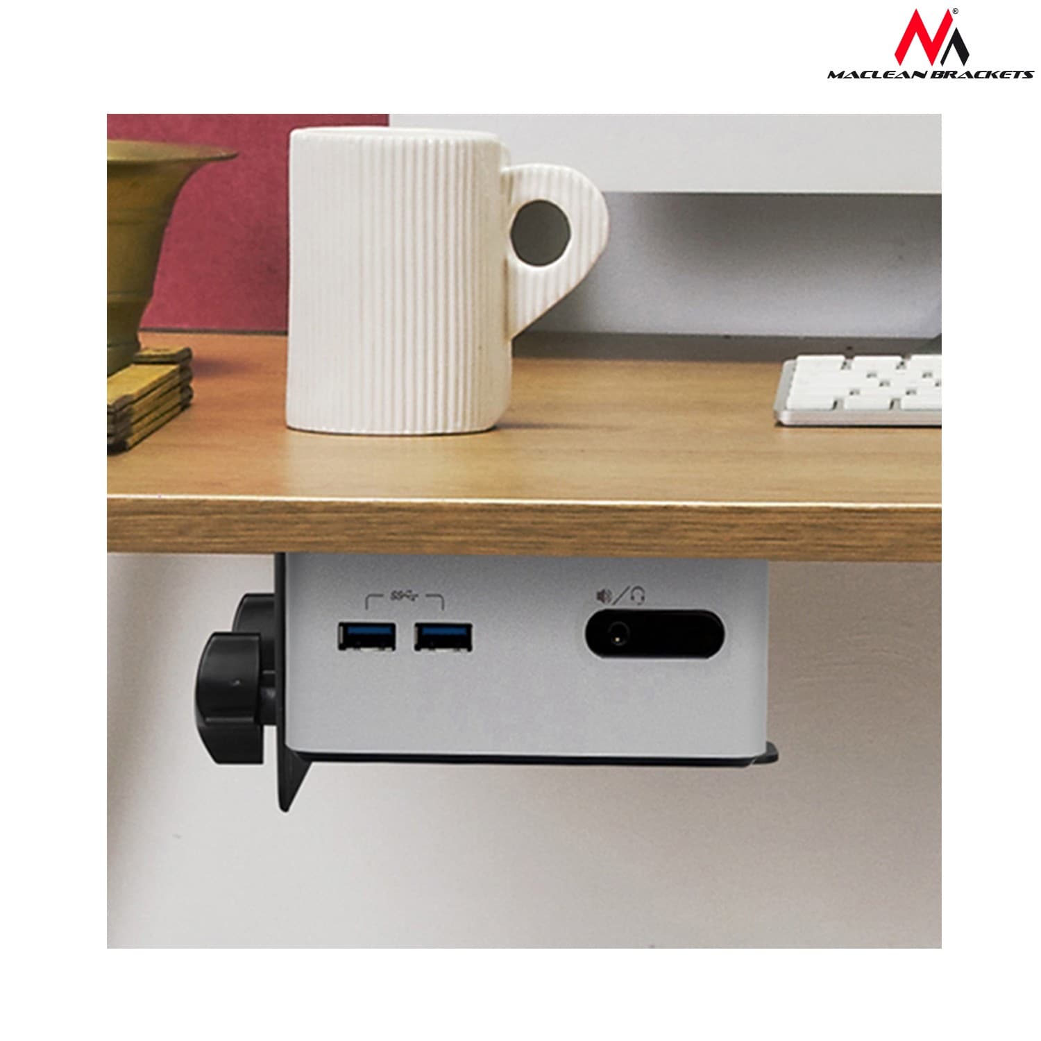 Maclean MC-720 adapter za mini računalnik (NUC/Mac mini), pod mizni ali VESA nosilec, do 5kg, črn 4