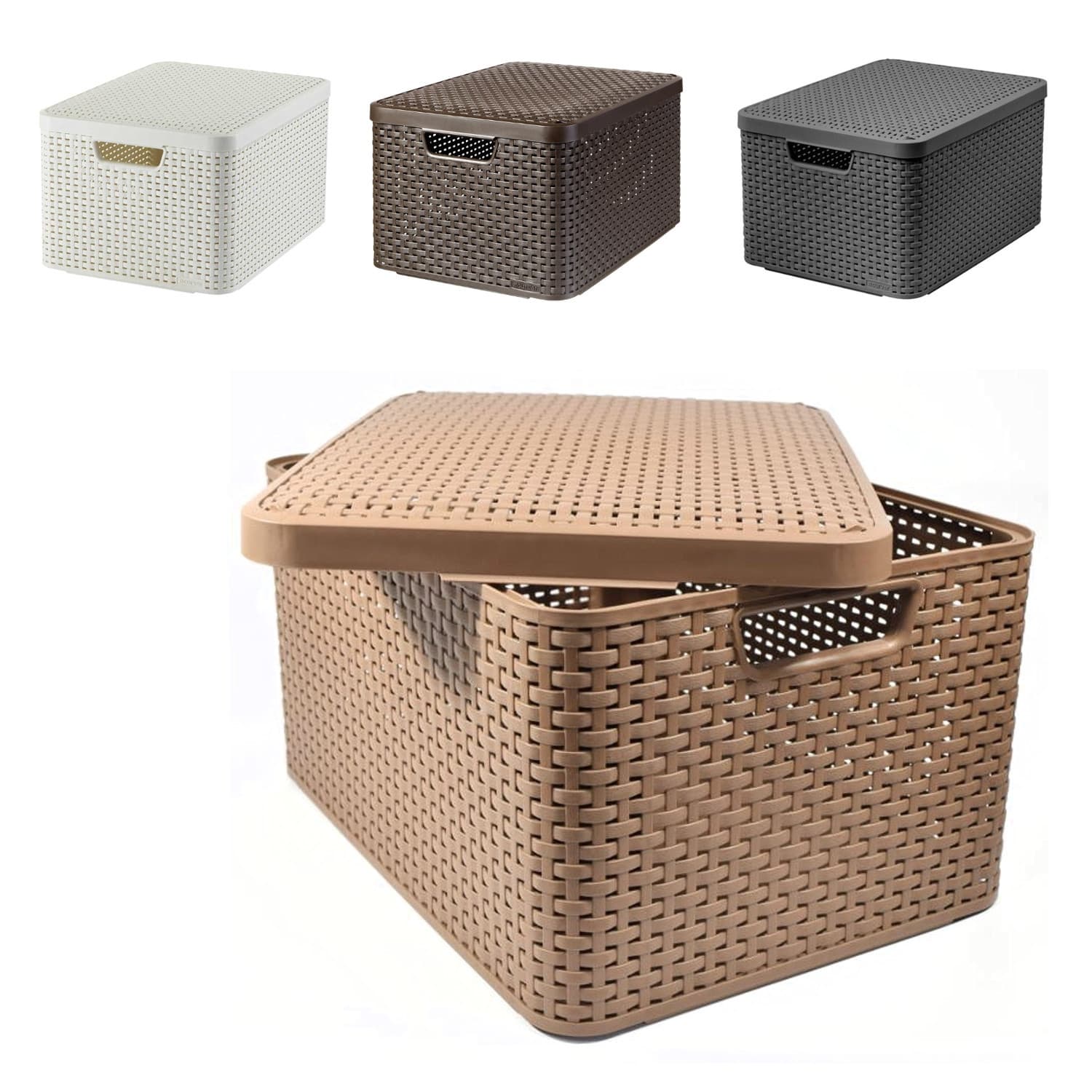 Košara s pokrovom Curver Rattan Style L, krem 3