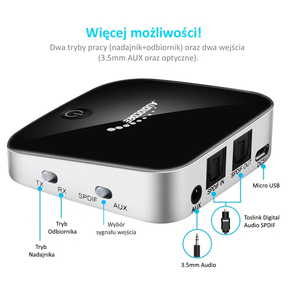 Bluetooth 5.0 adapter Audiocore AC830 (oddajnik/sprejemnik, Apt-X, SPDIF) 7