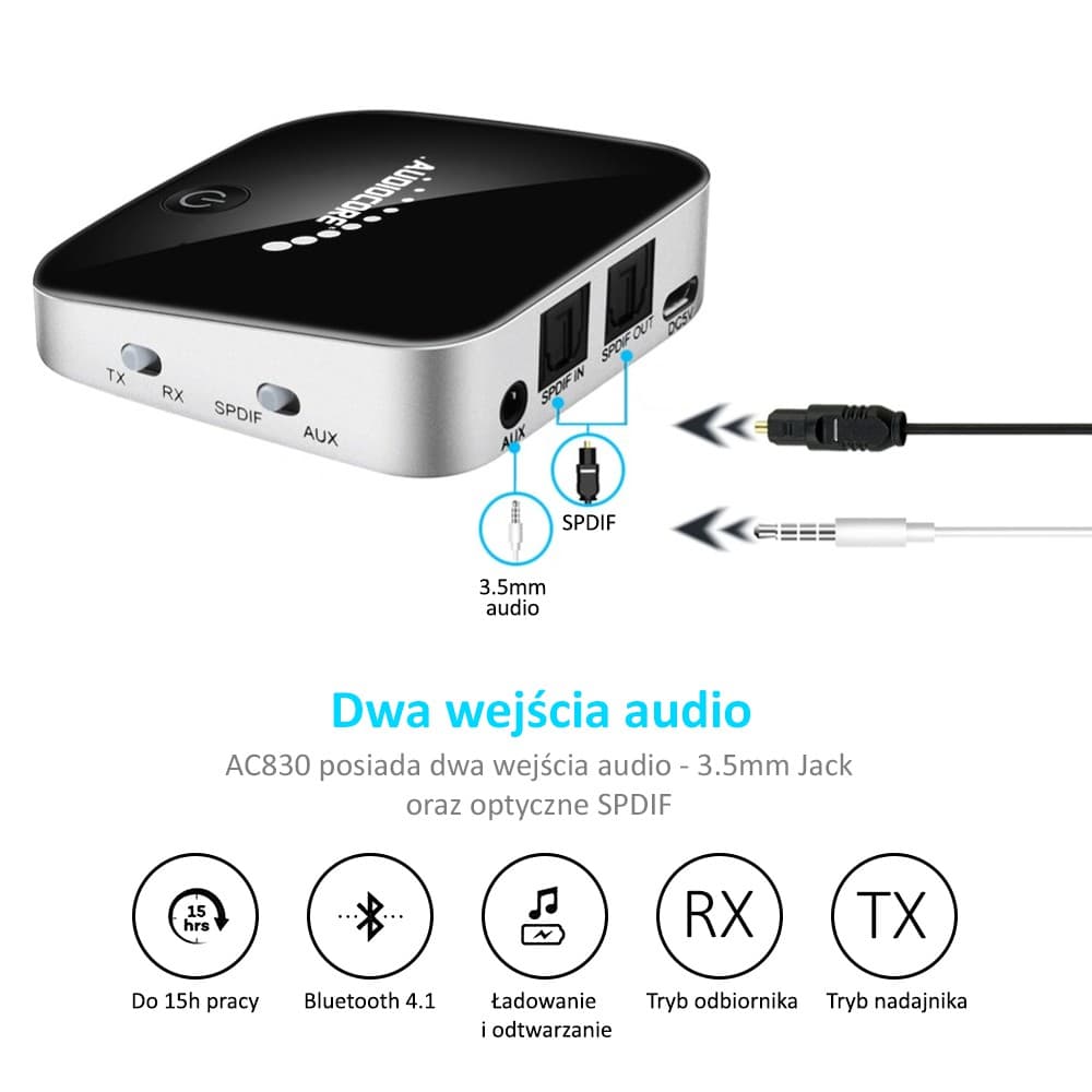 Bluetooth 5.0 adapter Audiocore AC830 (oddajnik/sprejemnik, Apt-X, SPDIF) 8