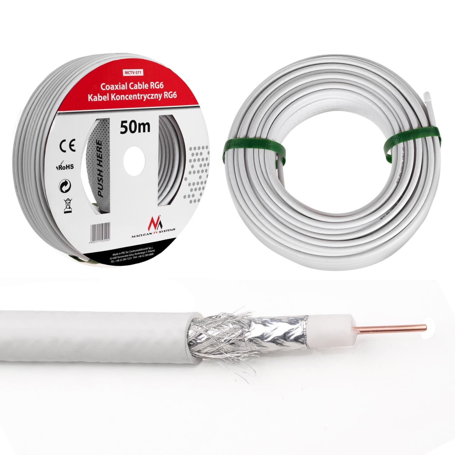 Antenski/satelitski koaksialni kabel Maclean RG6, 1.0CCS, 50m 5