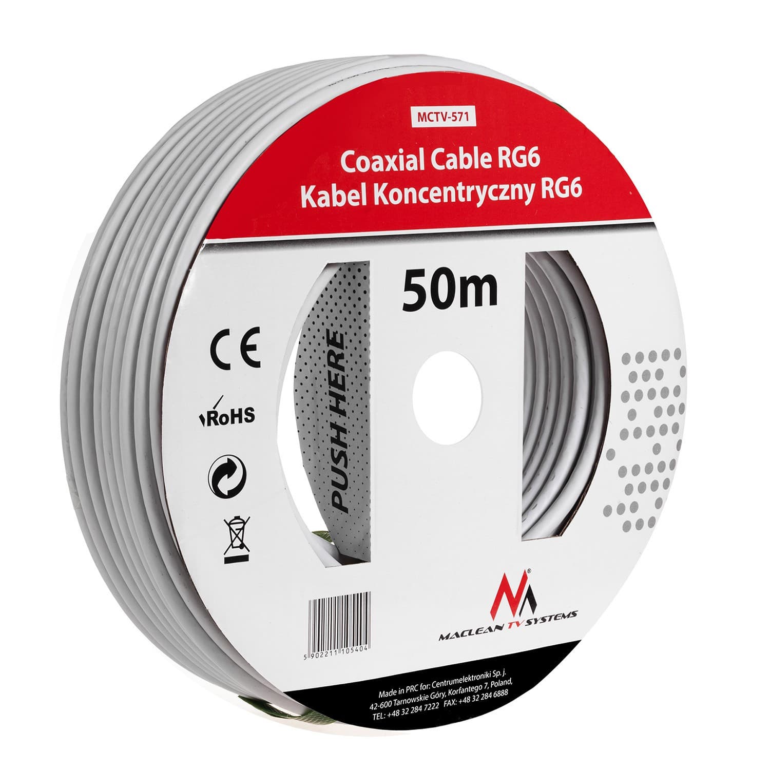 Antenski/satelitski koaksialni kabel Maclean RG6, 1.0CCS, 50m