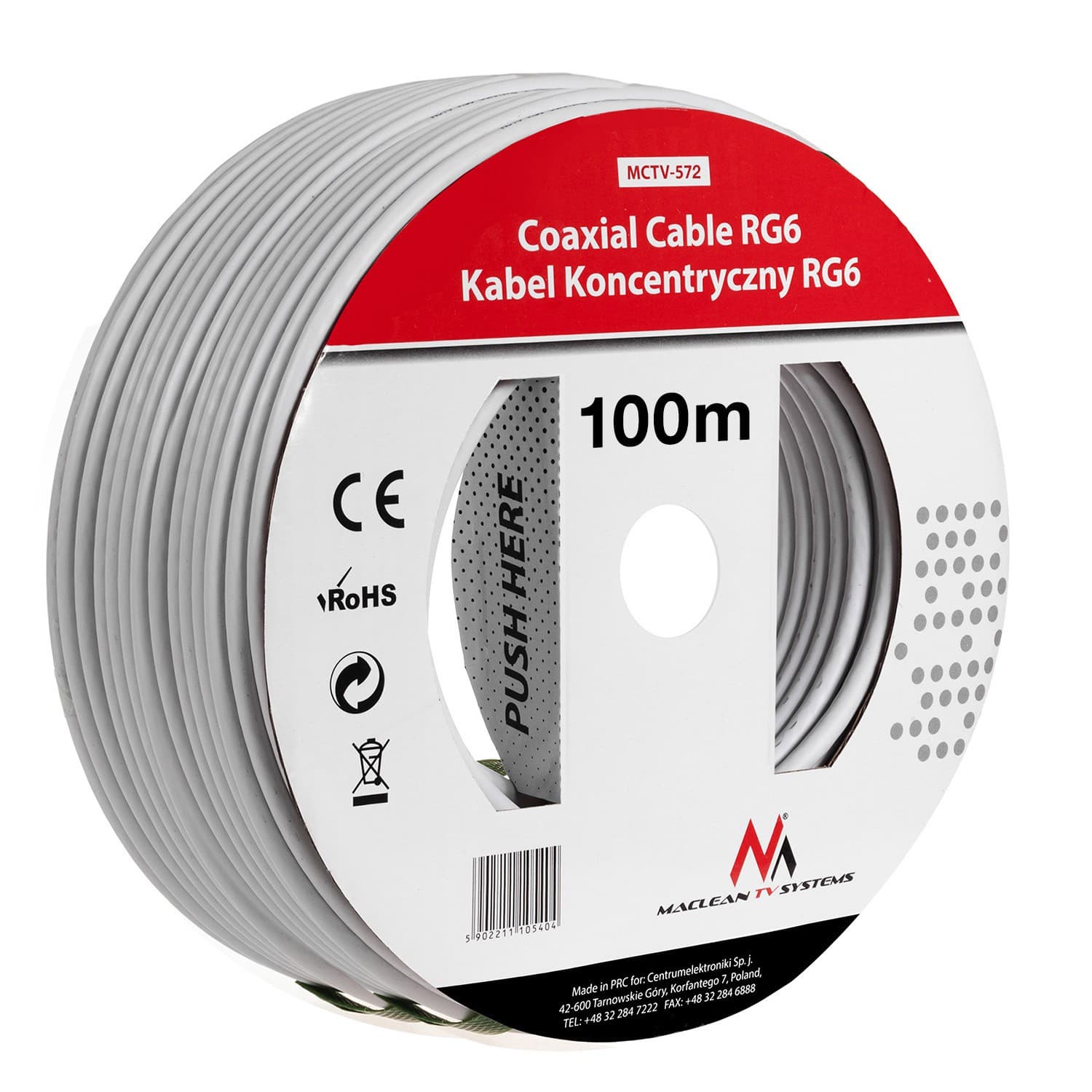 Antenski/satelitski koaksialni kabel Maclean RG6, 1.0CCS, 100m
