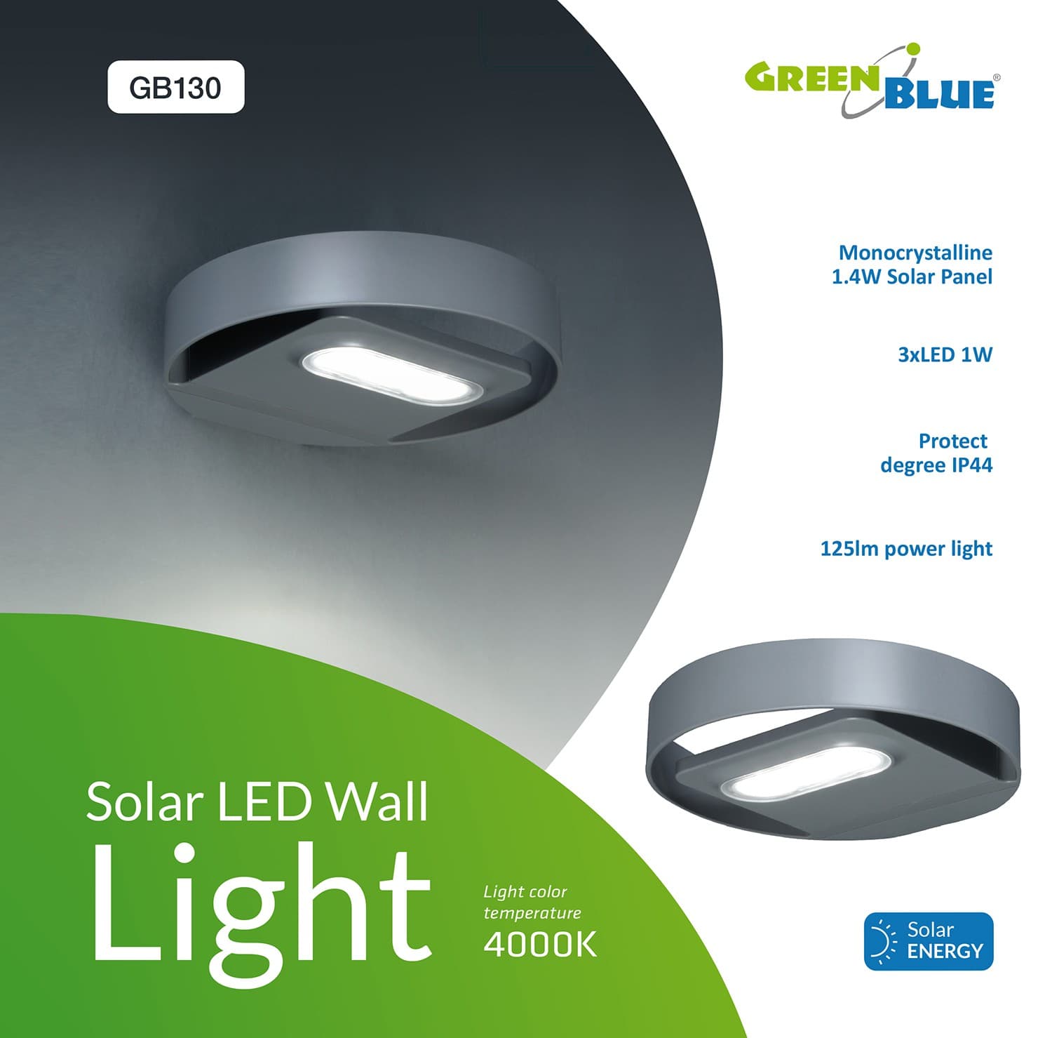 GreenBlue GB130 - Solarna LED stenska svetilka, okrogla, 3W 7