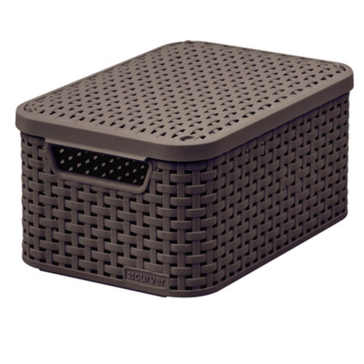 Curver Rattan Style košarica z pokrovom M, temno rjava