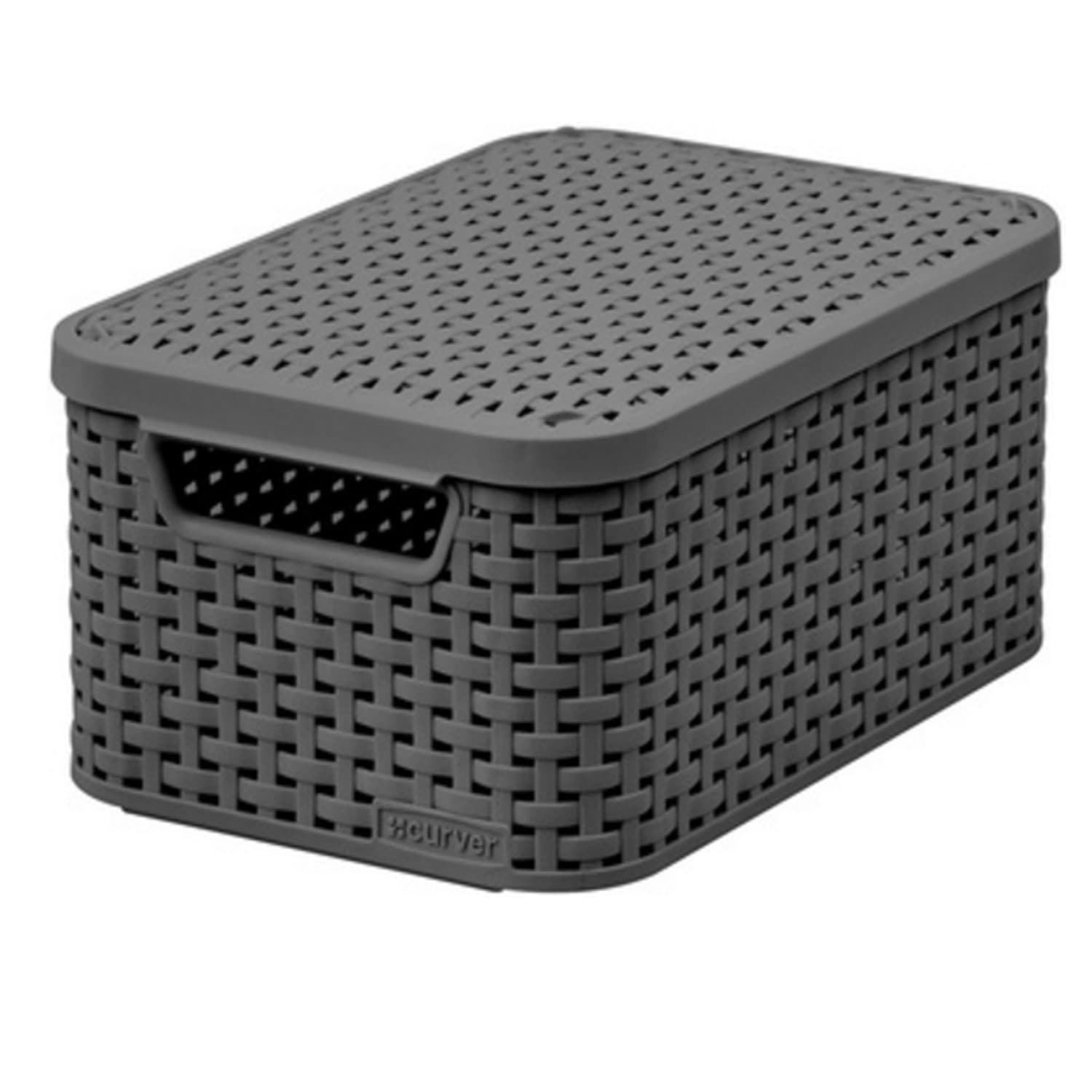Curver Rattan Style košara z pokrovom M, temno siva