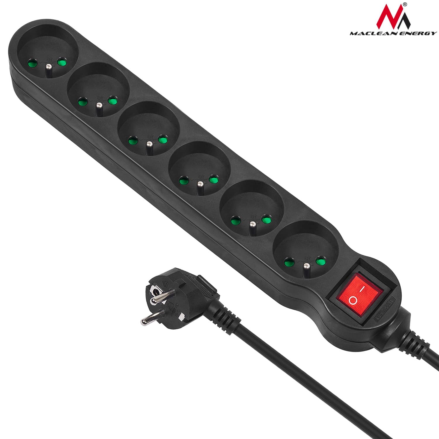 Maclean MCE187 napajalni kabel, 6 vtičnic, stikalo, 3m