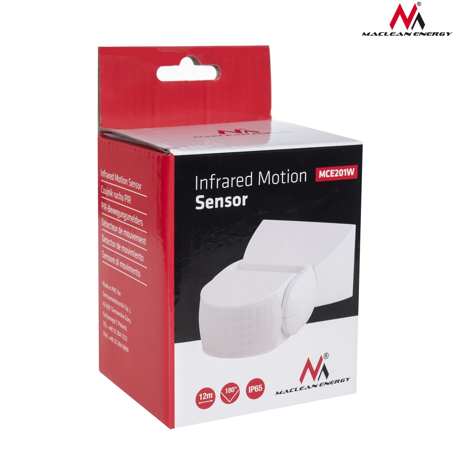 PIR senzor gibanja Maclean, IP65, 180°, doseg 12m, bel 2