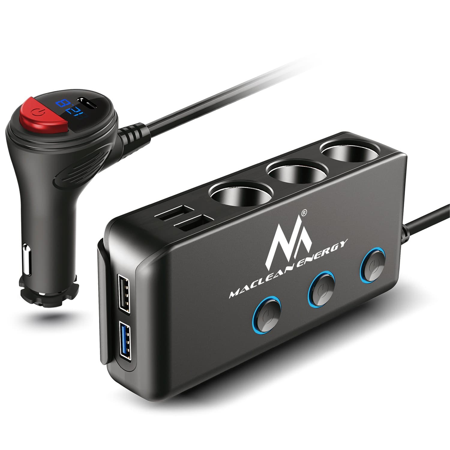 Maclean MCE218 avtomobilski razdelilec vtičnice, voltmeter, 3x12V, 1xQC 3.0, 3xUSB, 1xPD 18W