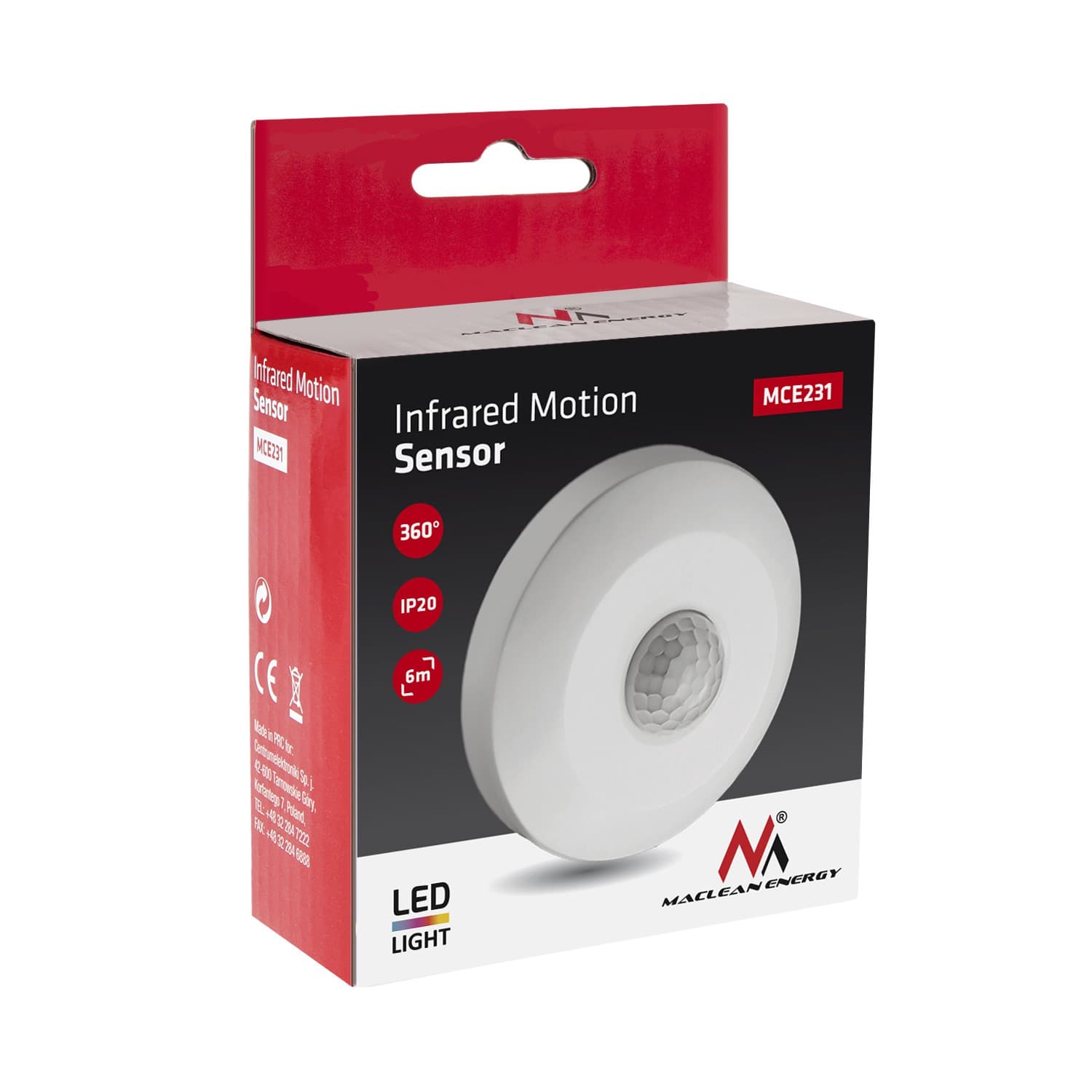 Stropni senzor gibanja PIR Maclean MCE231, doseg 6m (LED) 3