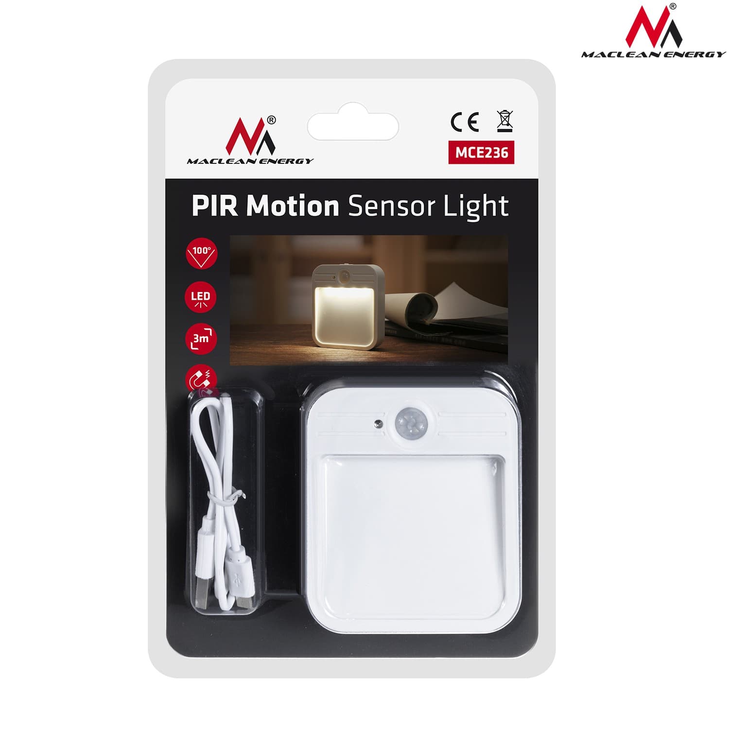 LED stenska svetilka Maclean MCE236 s senzorjem gibanja, 4 LED 5