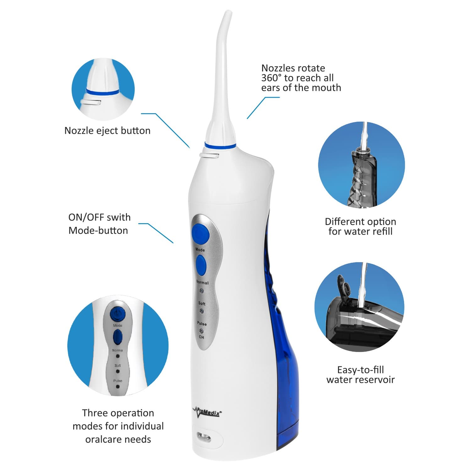 Brezžični irigator za zobe Promedix PR-770 W, bel 3