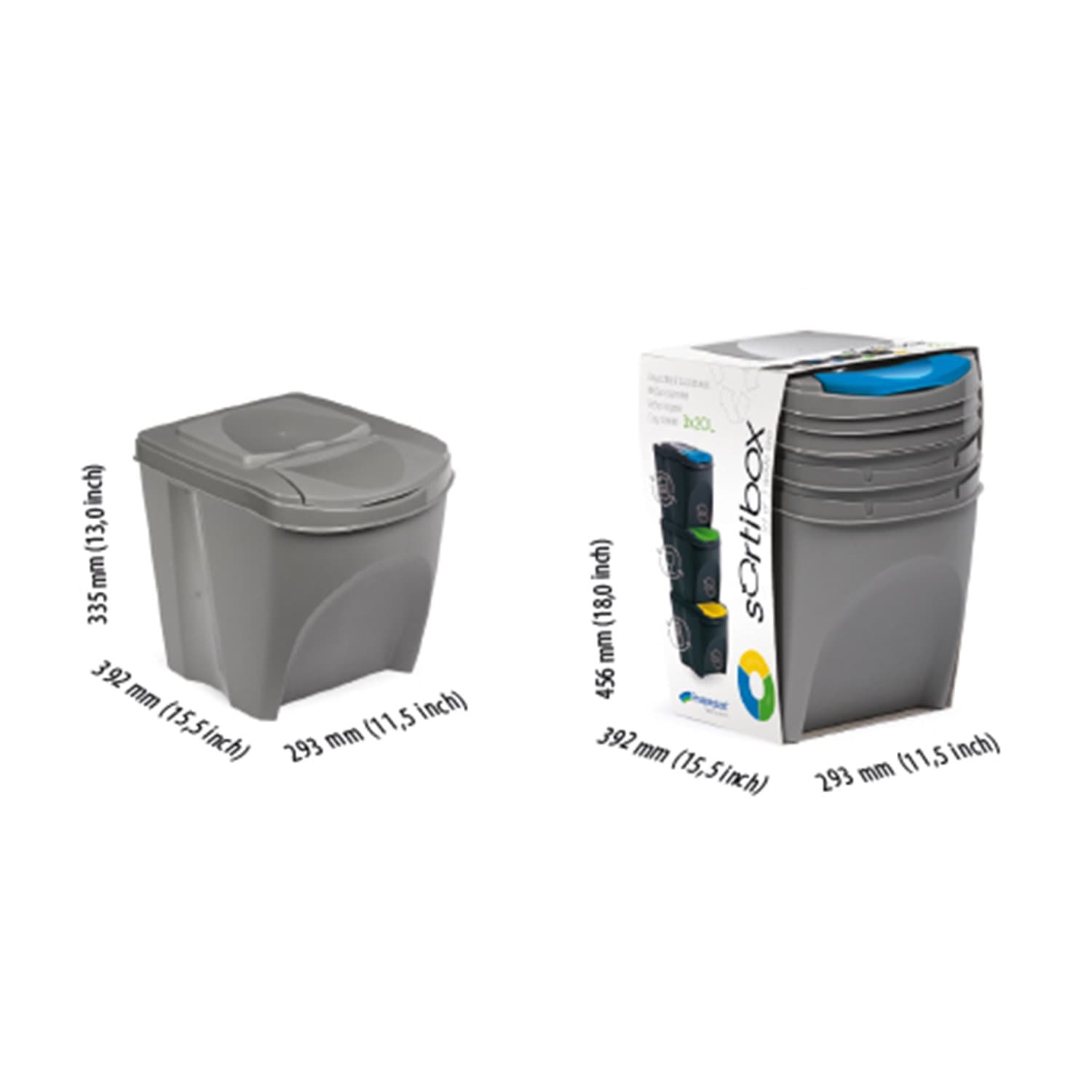 Prosperplast Komplet košev za ločevanje Sortibox, 3x25L, sive 5