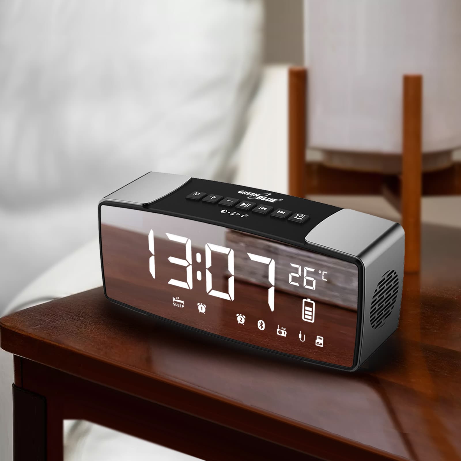 Radiobudilka Bluetooth GreenBlue GB200, FM, AUX, 6W, temperatura, ura 2