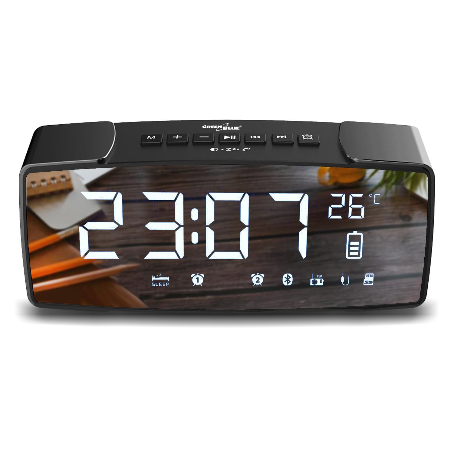 Radiobudilka Bluetooth GreenBlue GB200, FM, AUX, 6W, temperatura, ura 3