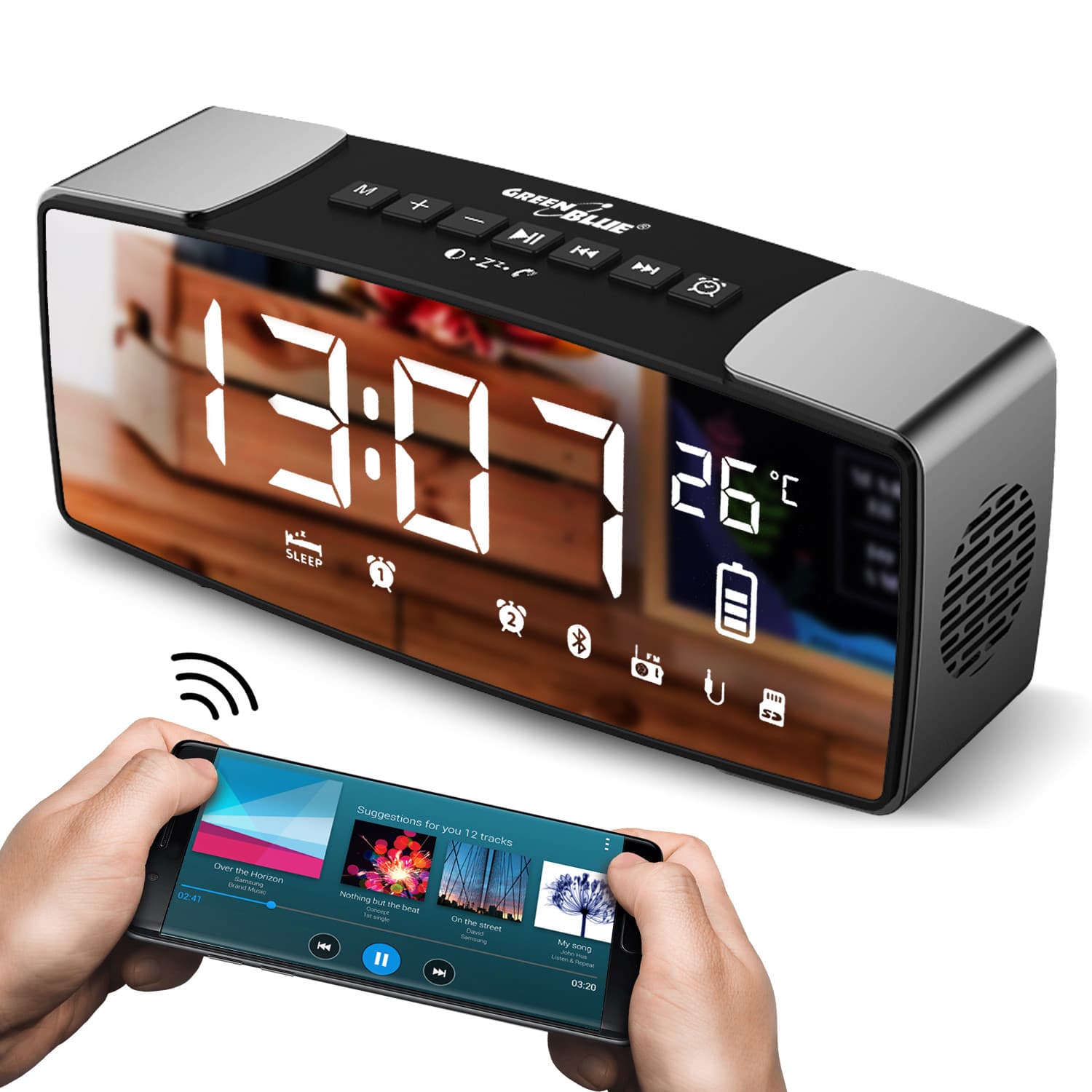 Radiobudilka Bluetooth GreenBlue GB200, FM, AUX, 6W, temperatura, ura