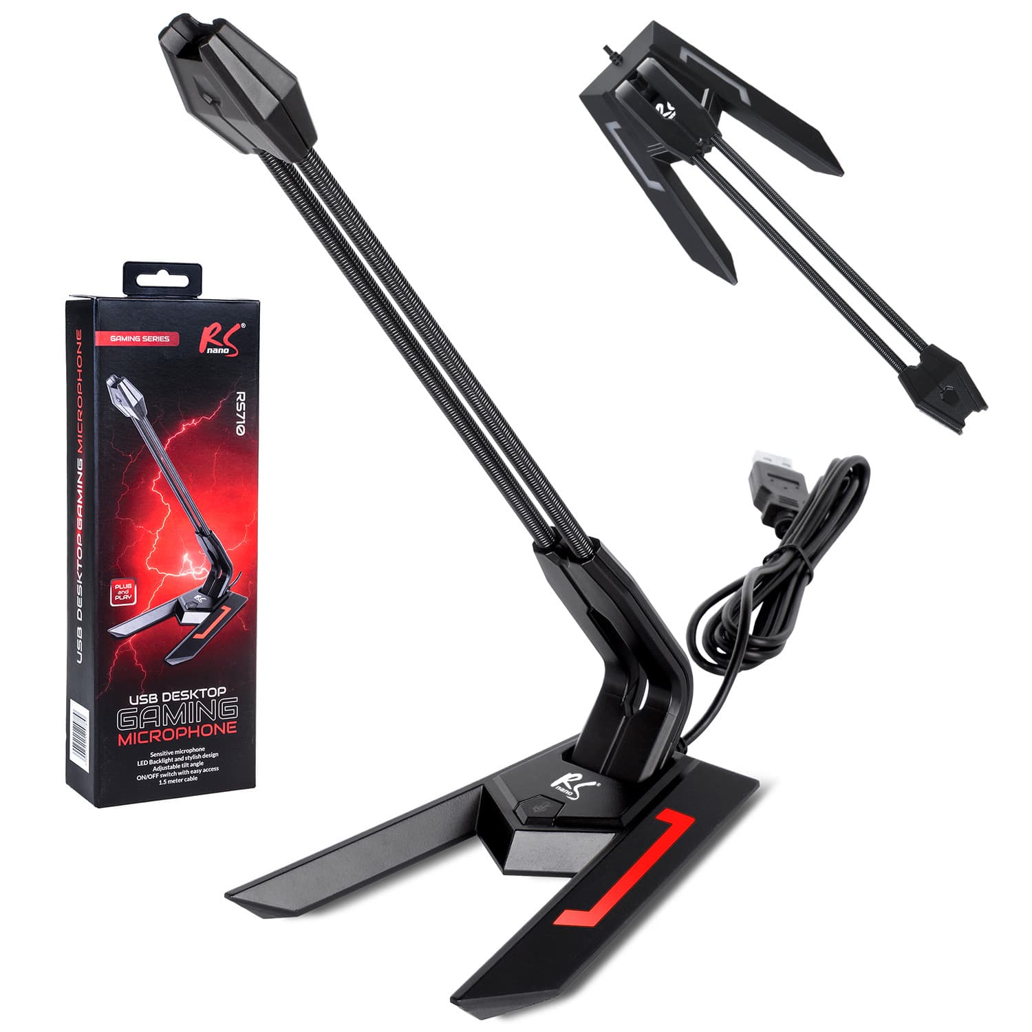 NanoRS RS710 Gaming mikrofon, LED, USB, 1.5m, črna