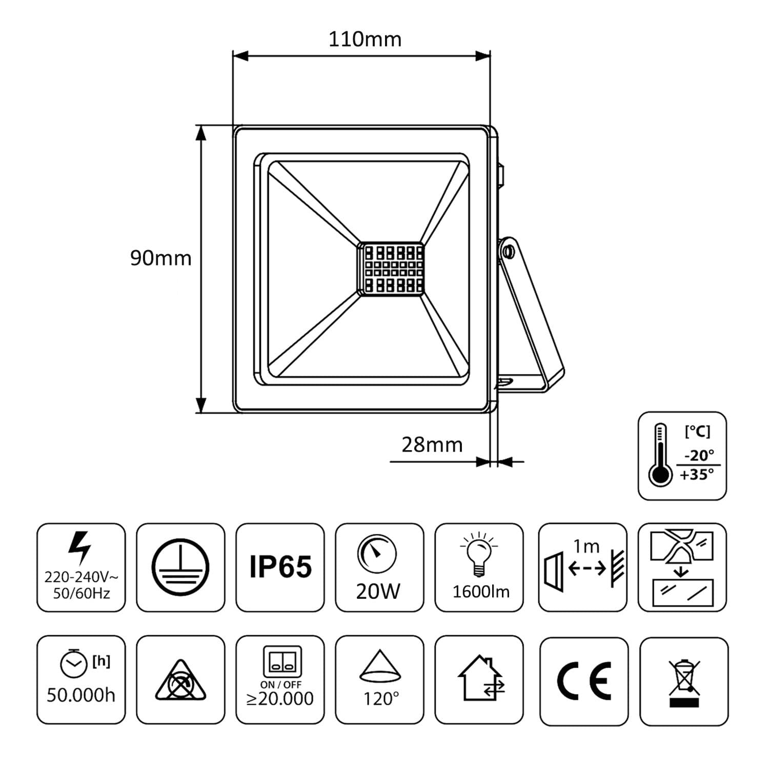LED reflektor Maclean, slim 20W, nevtralno bel (4000K), IP65, MCE520 NW 6