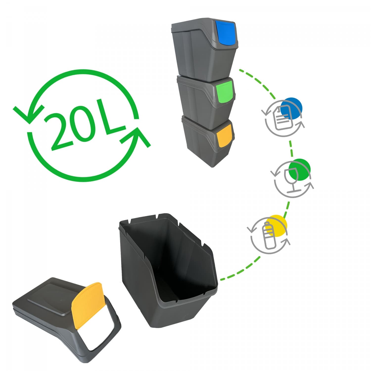 Prosperplast Komplet košev za ločevanje Sortibox, 3x20L, sive 6