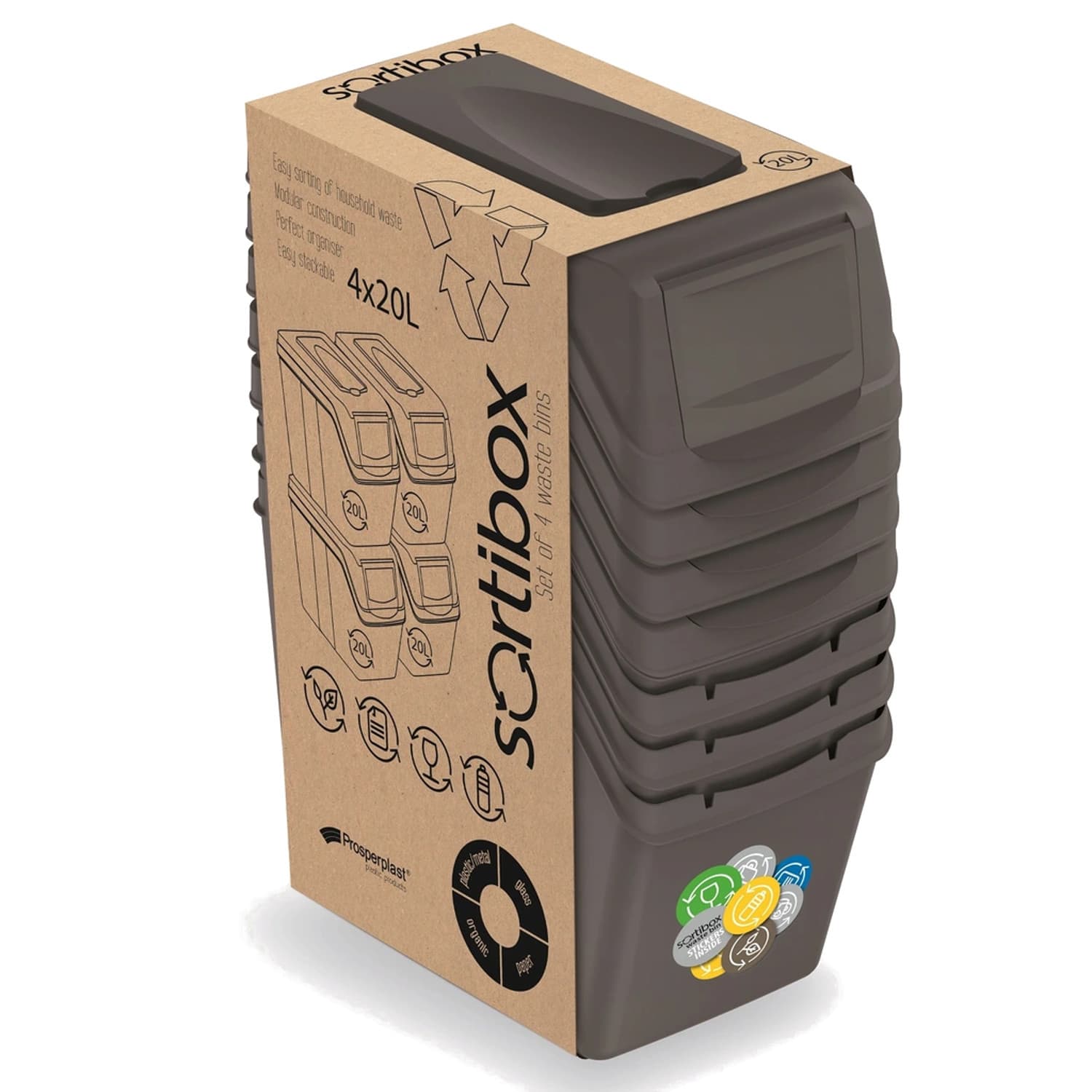 Set za ločevanje odpadkov Sortibox 4x20L sivi 2