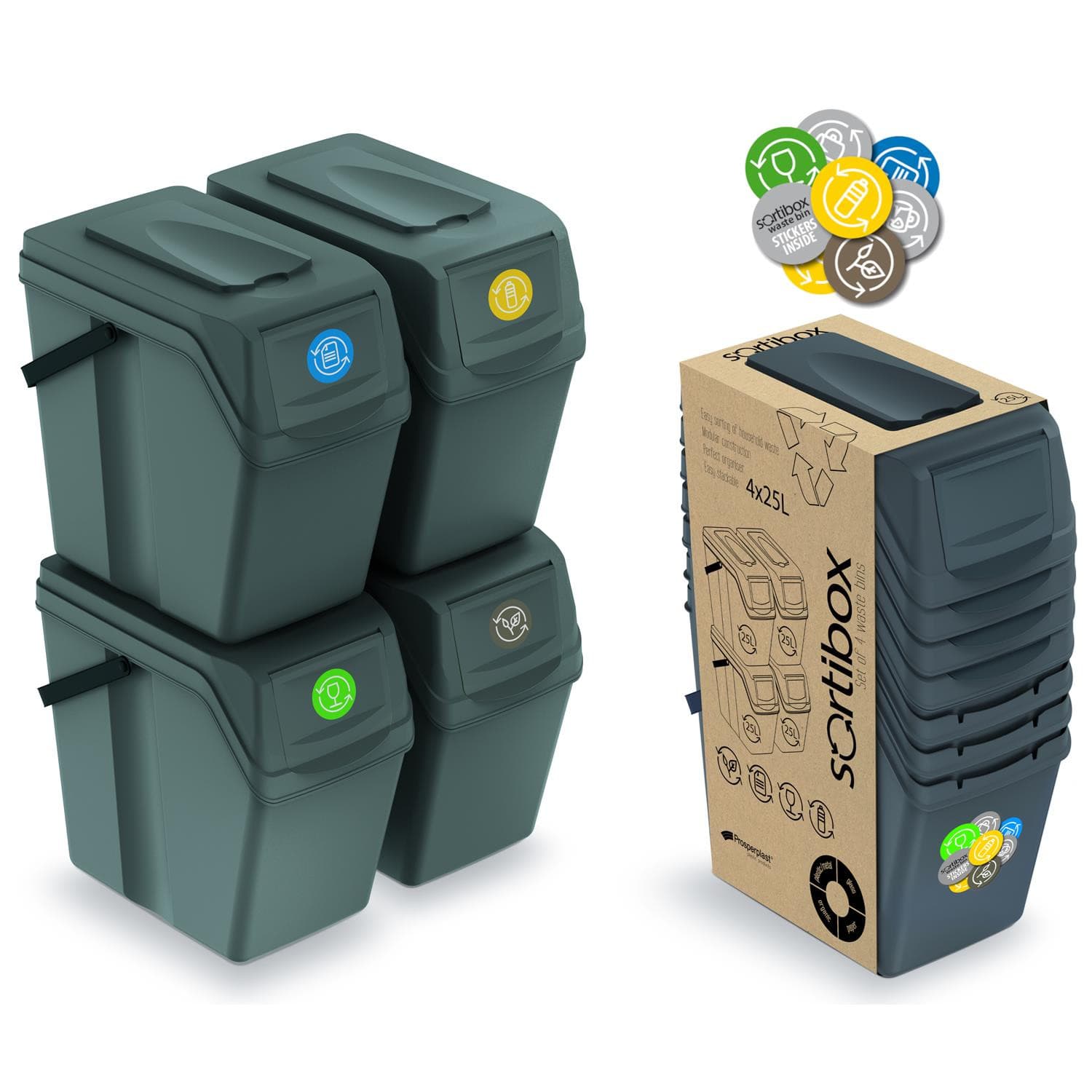 Set za ločevanje odpadkov Sortibox 4x25L sivi 4