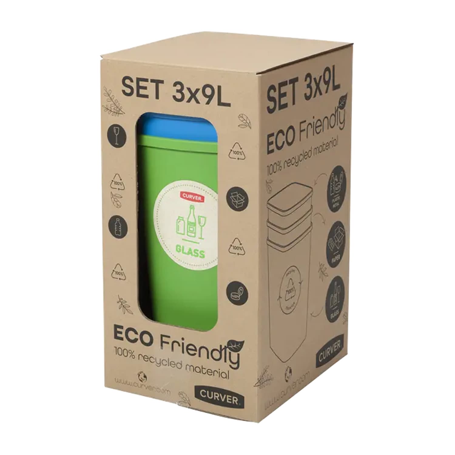 Set 3 košar za ločevanje odpadkov CURVER Eco Friendly 3x9L 4