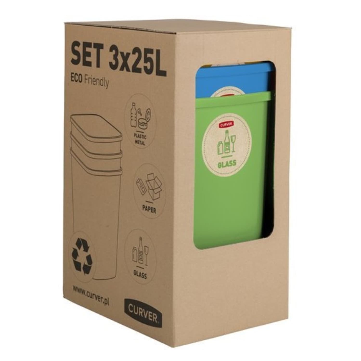 Set 3 košar za ločevanje odpadkov CURVER Eco Friendly 3x25L 3