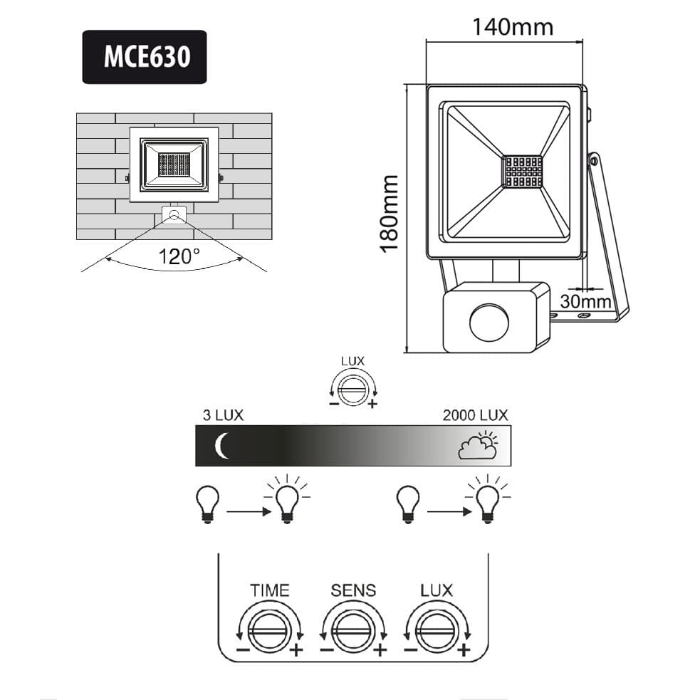 LED zunanja svetilka Maclean MCE630 NW PIR, 30W, nevtralna bela 8