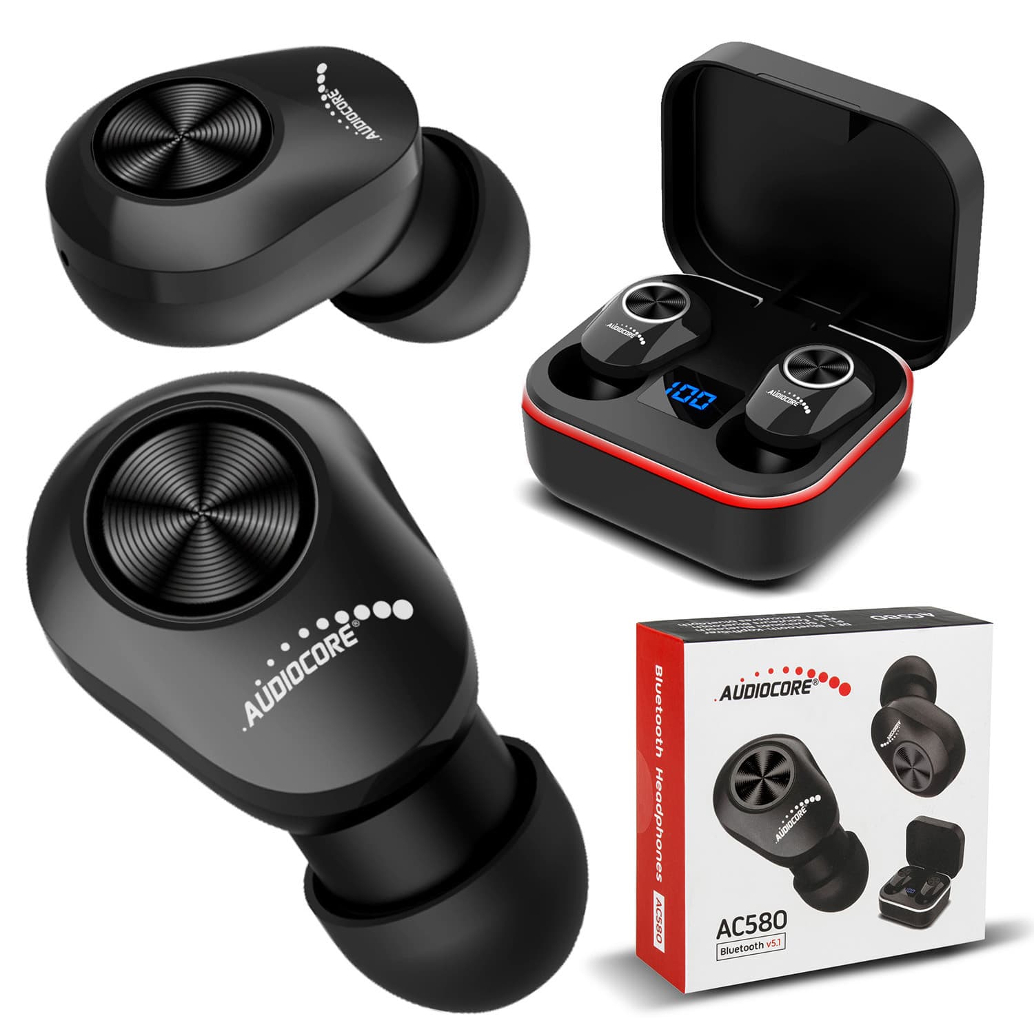 Brezžične slušalke TWS Bluetooth 5.1 Audiocore AC580, črne