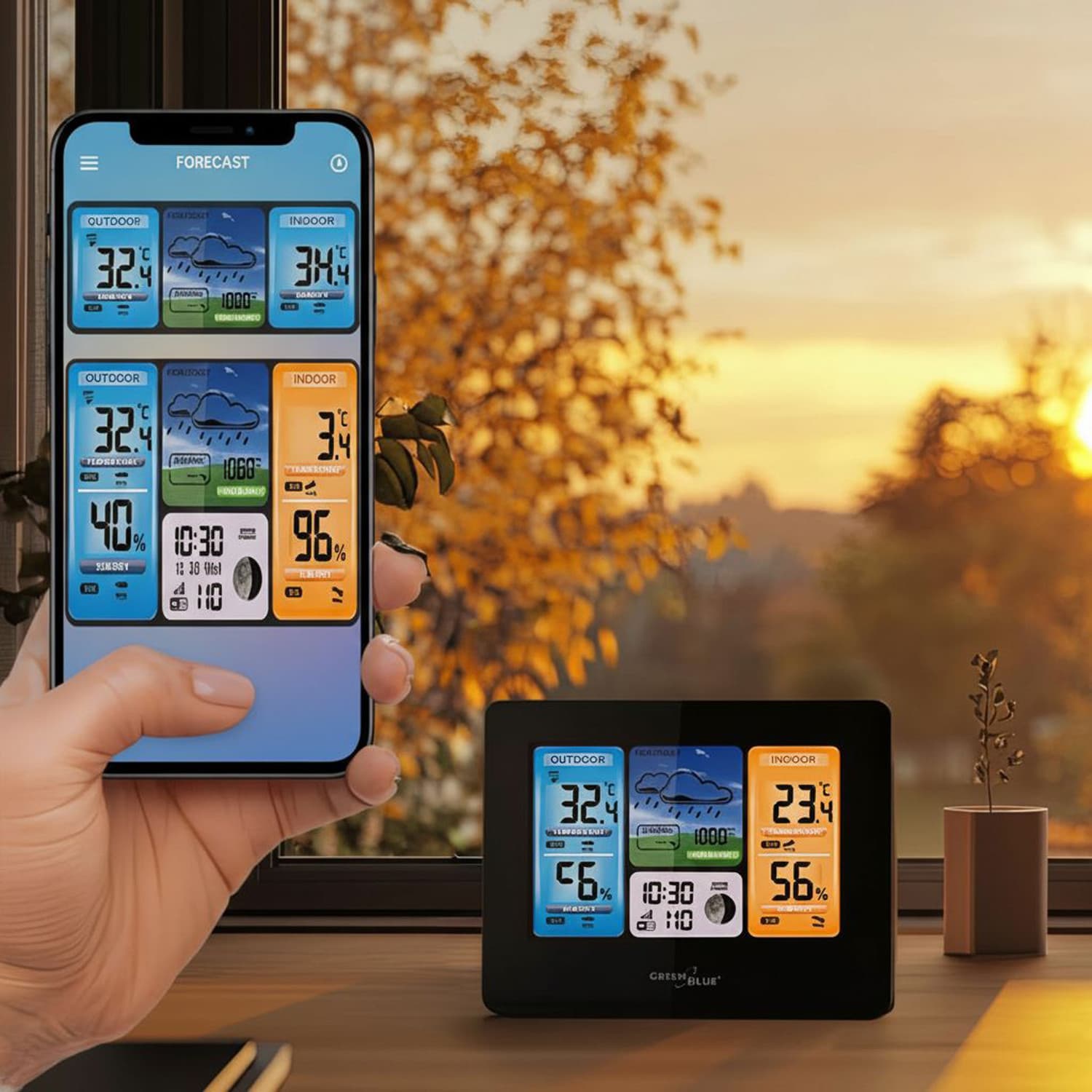 WiFi vremenska postaja GreenBlue s TUYA, barometrom ter napovedjo, GB215 8