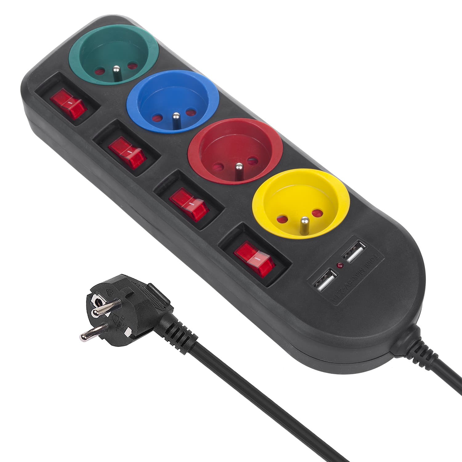 Podaljšek z multiplo 4x230V + 2xUSB Maclean MCE229 B, črn