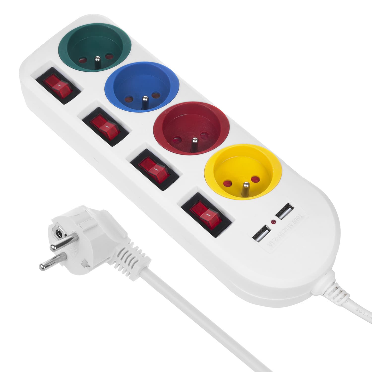 Podaljšek z multiplo 4x230V + 2xUSB Maclean MCE229 W, bela