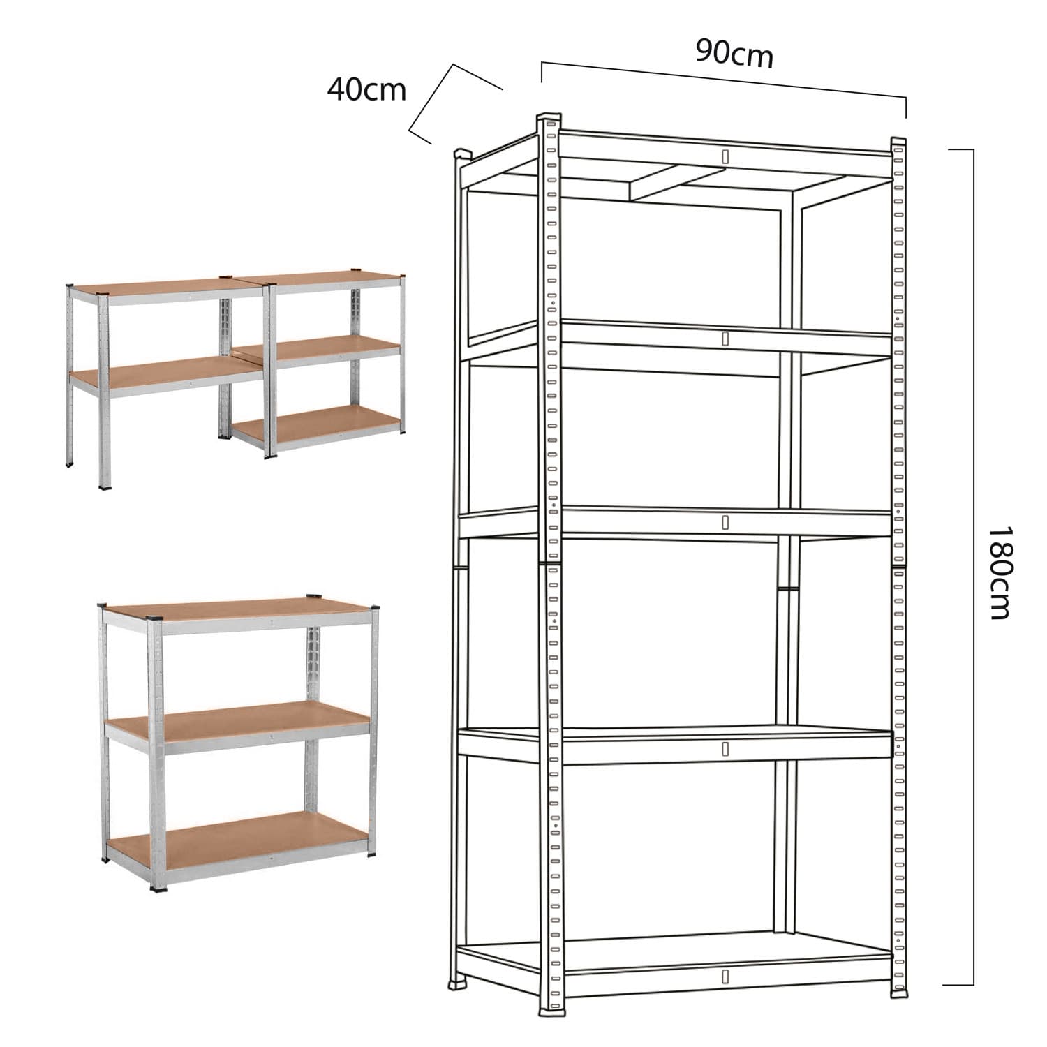 Organizator za shranjevanje GreenBlue, 5 polic, 175 kg/polica, 180x90x40 cm, pocinkan 8