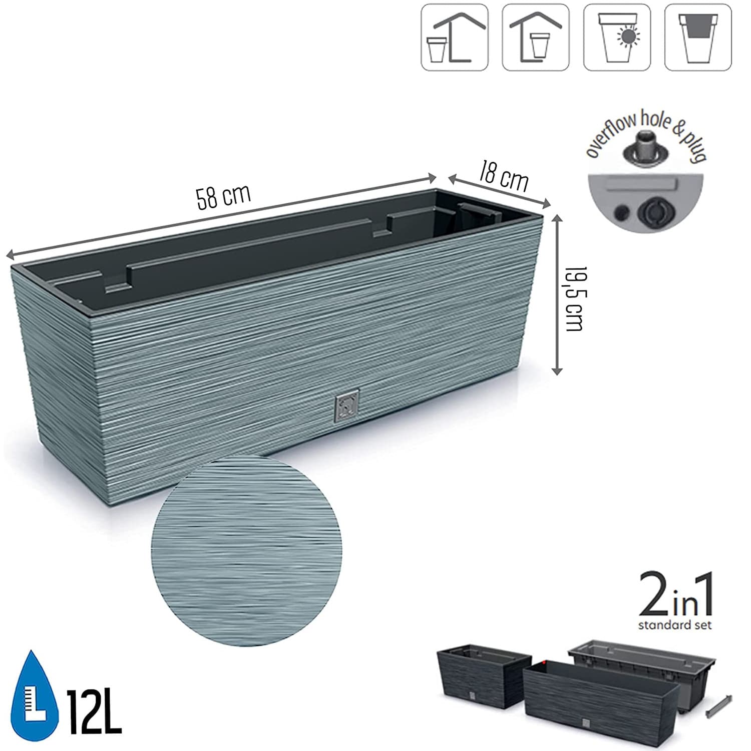 Pravokotna korita FURU CASE (58 cm) - beton 2
