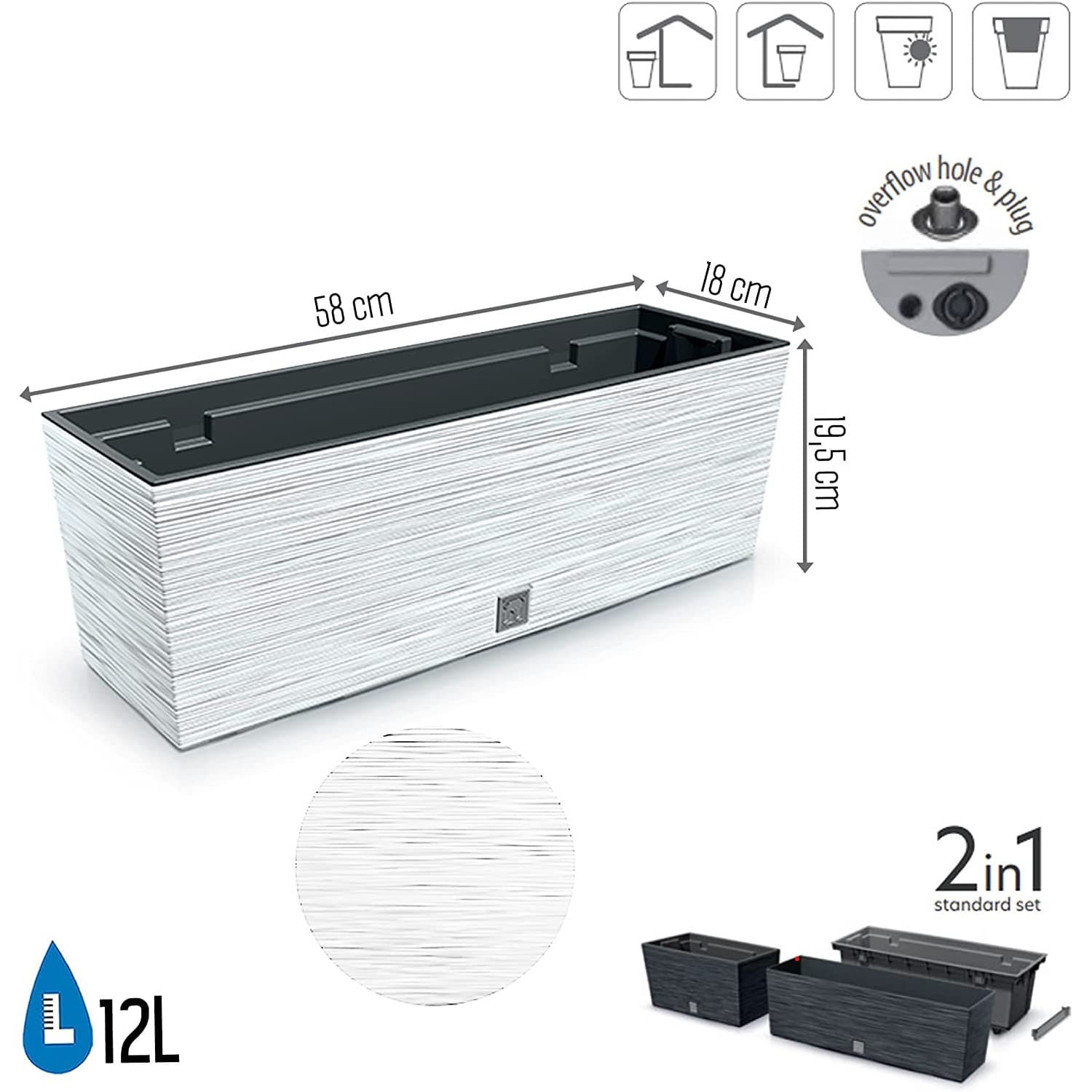 Dvodelna vaza FURU CASE DFC600, 58 cm, bela 2