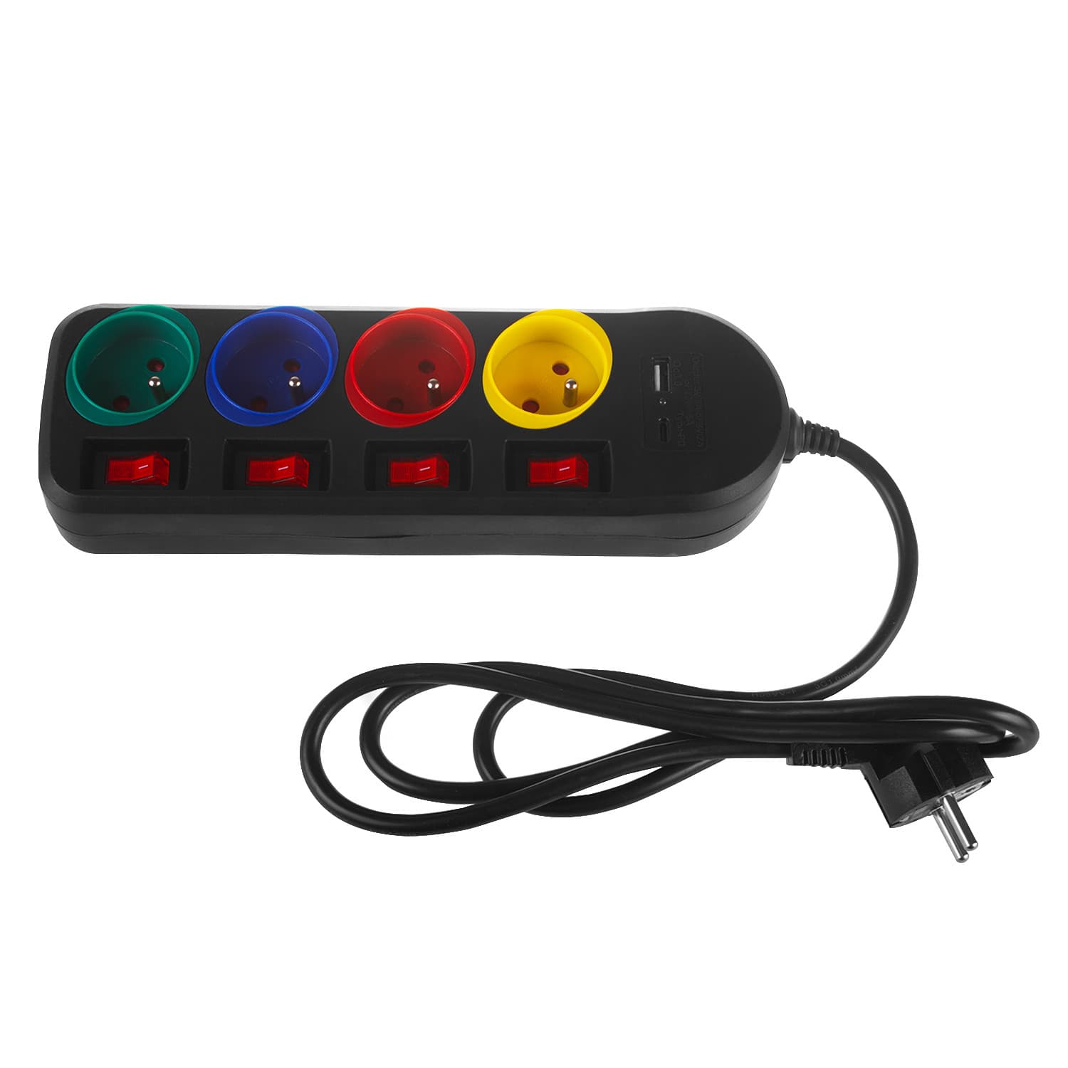 Maclean podaljšek 4 vtičnice + USB A/C, s stikali, 1.5m, črn 2