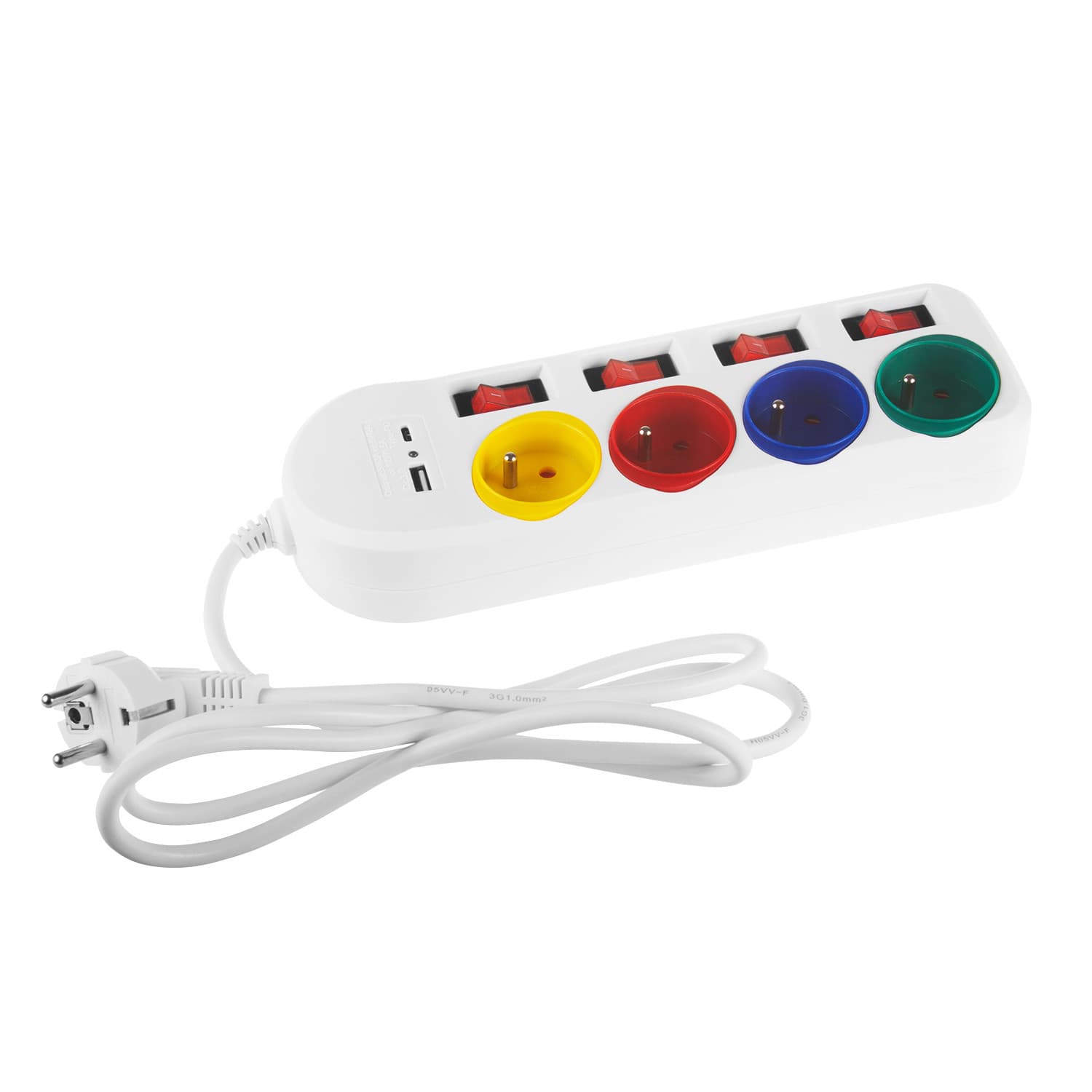 Podaljšek Maclean, 4x 230V + USB A/C vtičnice, stikala, 1.5m, bel 2