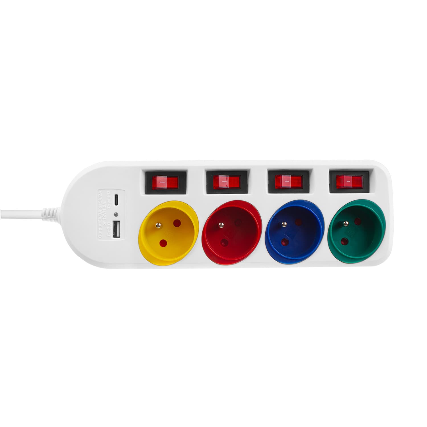 Podaljšek Maclean, 4x 230V + USB A/C vtičnice, stikala, 1.5m, bel 3