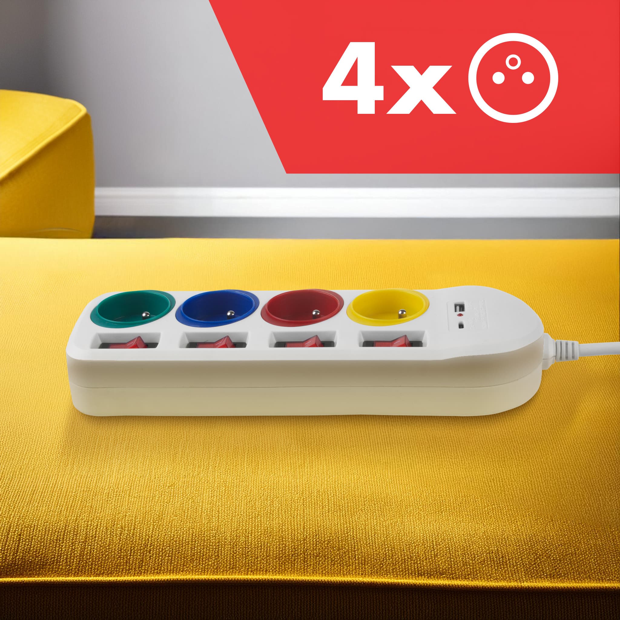 Podaljšek Maclean, 4x 230V + USB A/C vtičnice, stikala, 1.5m, bel 8